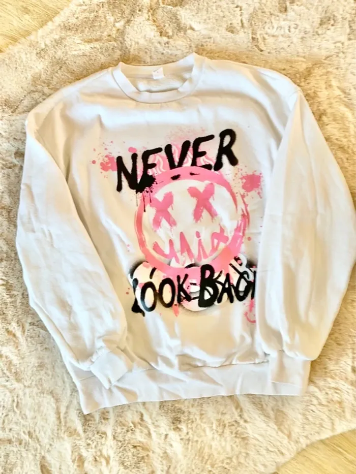 Sweat blanc Shein Teen 14 ans – imprimé « Never Look Back »