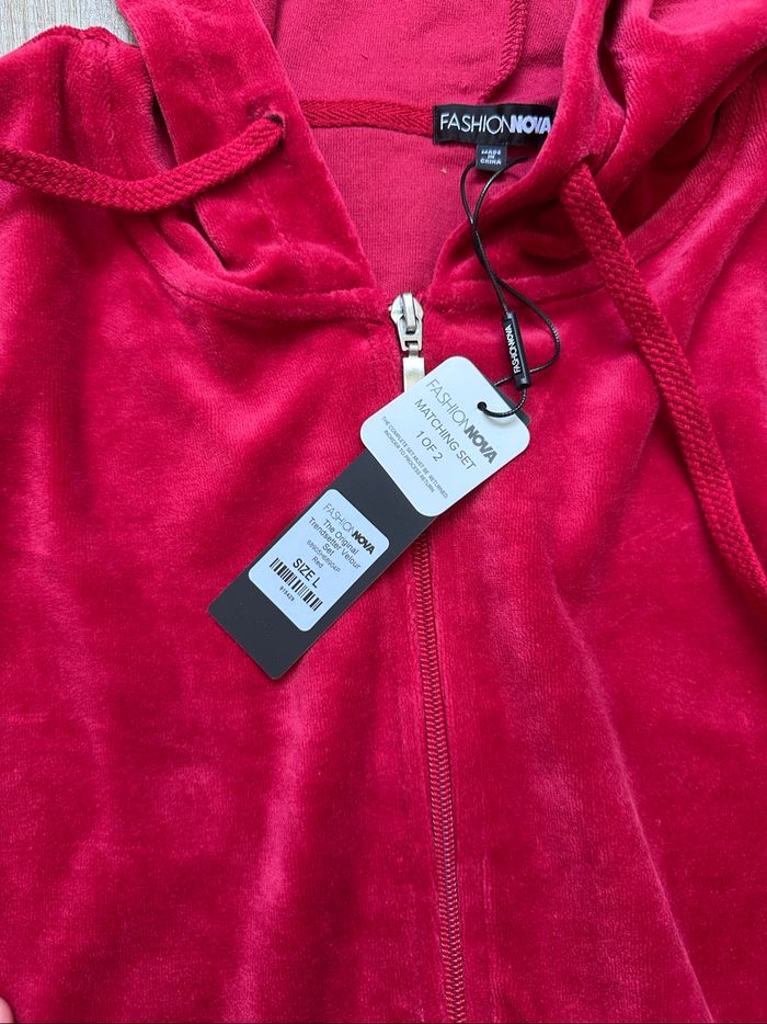 Ensemble veste jogging velours rouge femme L - photo numéro 3