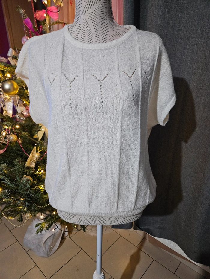 Pull blanc à manches courtes