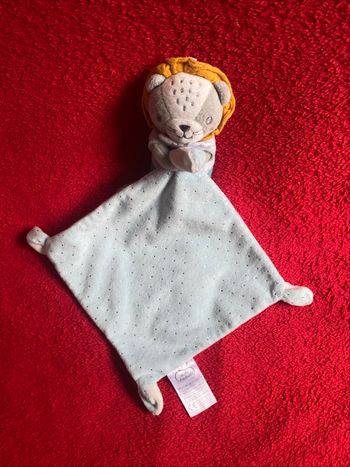 🇫🇷 doudou Lion Gris Couronne Orange Mouchoir Bleu Blanc pois argent Mots D'enfants Neuf