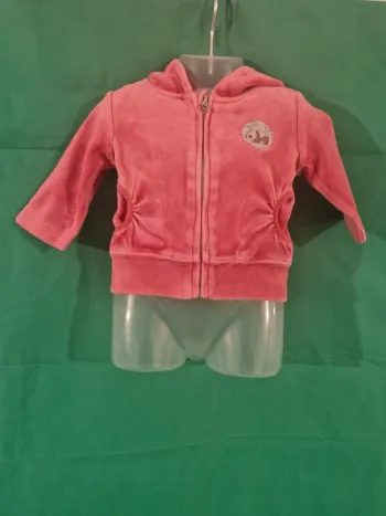Gilet à capuche zippée en velours rose Tex Baby