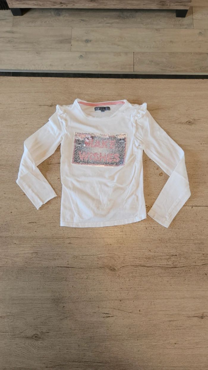 T shirt blanc à manches longues, à sequins, TQF Collection, 6 ans, nickel - photo numéro 2