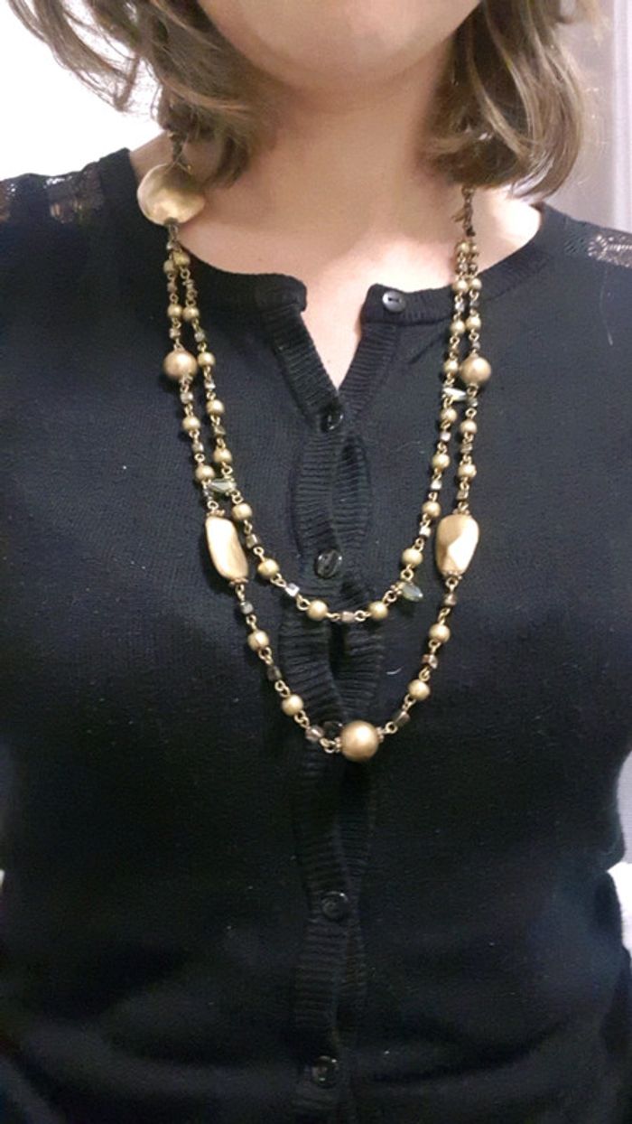 Collier double rang doré mat - photo numéro 4