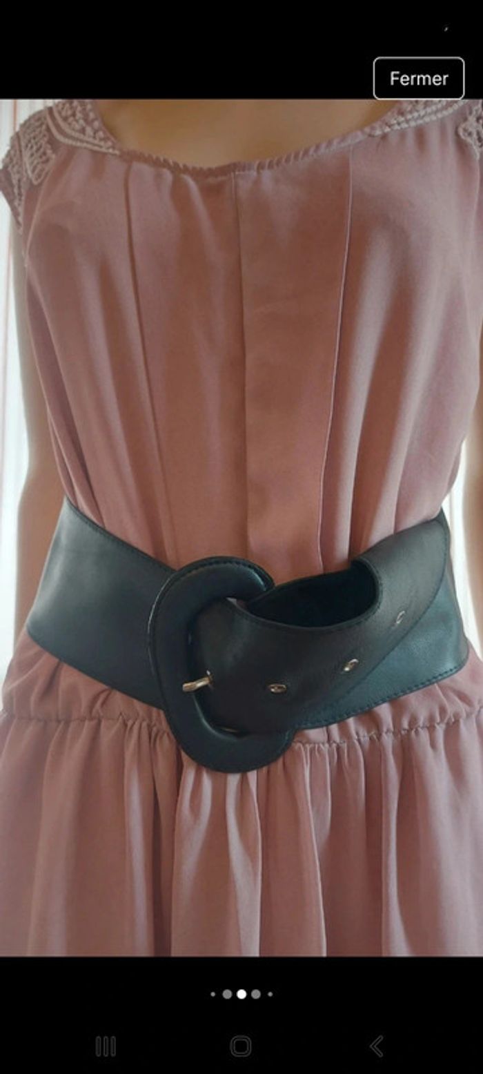 Ceinture large en cuir noir Flora Fleur 80cm - photo numéro 2