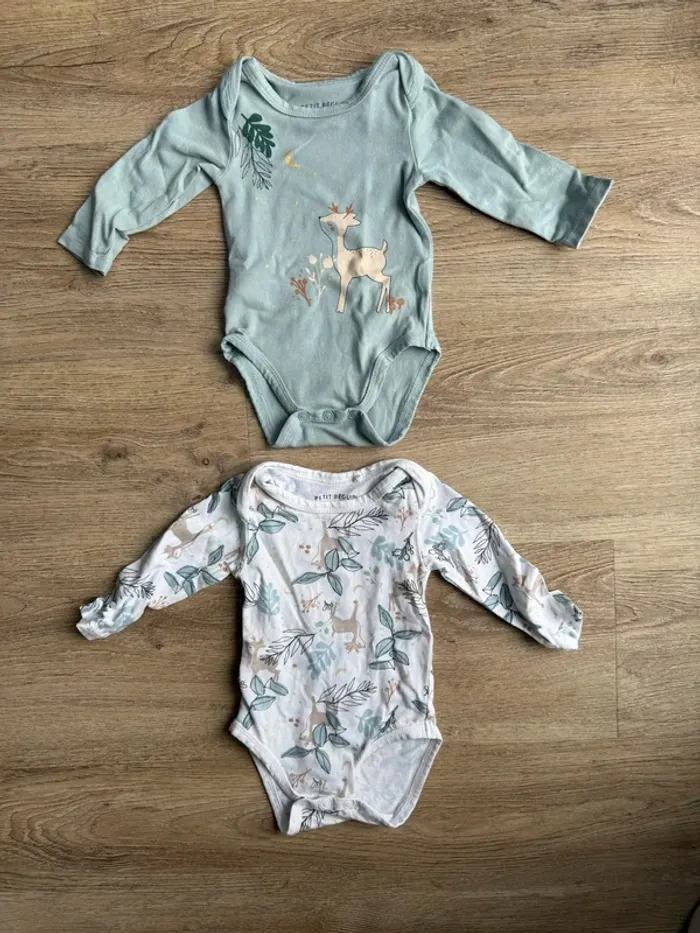 Lot de 2 bodies body Petit Béguin très bon état bébé garçon fille 3 mois