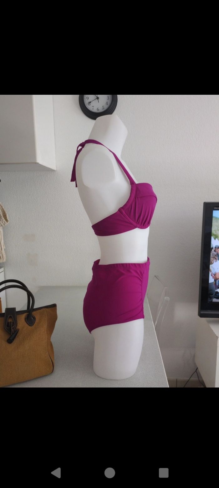 Maillot 2 pièce taille haute fushia Etam 42 C - photo numéro 2