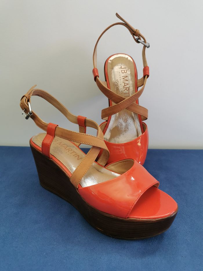 Sandale tout cuir corail et camel -37 - JB Martin