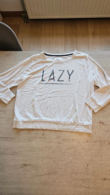Pull léger beige à manches longues, col rond, Love to lounge, L