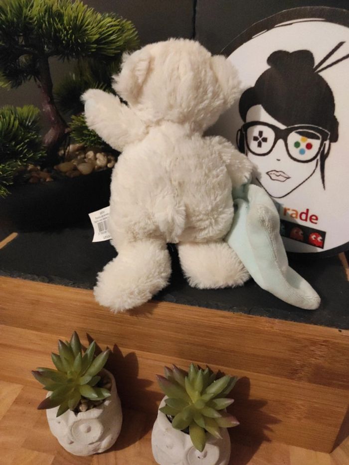 Doudou Ours Blanc Baby Nat' BN743 Pantin Plush Mouchoir Plat #geektradedoudou - photo numéro 3