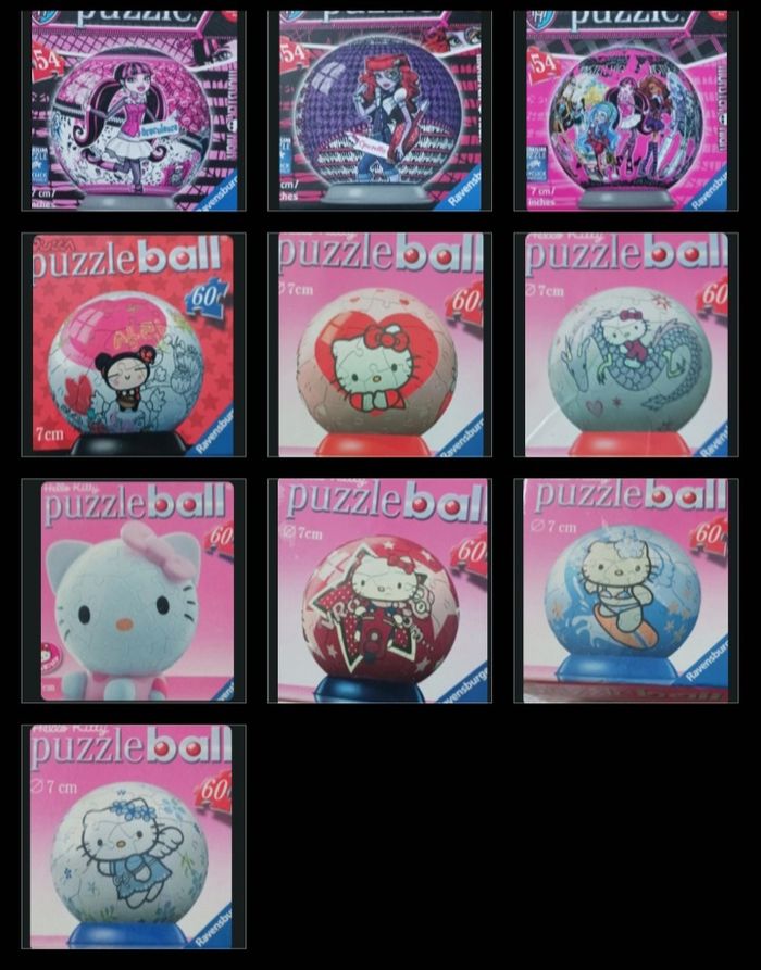 Puzzle ball, 60 pièces ; Hello Kitty, Monster High, Pucca
