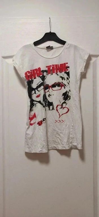 T-shirt blanc motifs visage blanc noir et rouge Bilook 14 ans