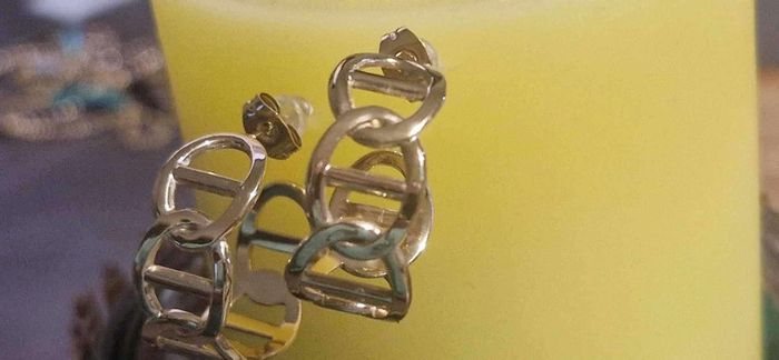 Boucles d’oreilles créoles moyennes maillons farandole acier inoxydable or - photo numéro 5