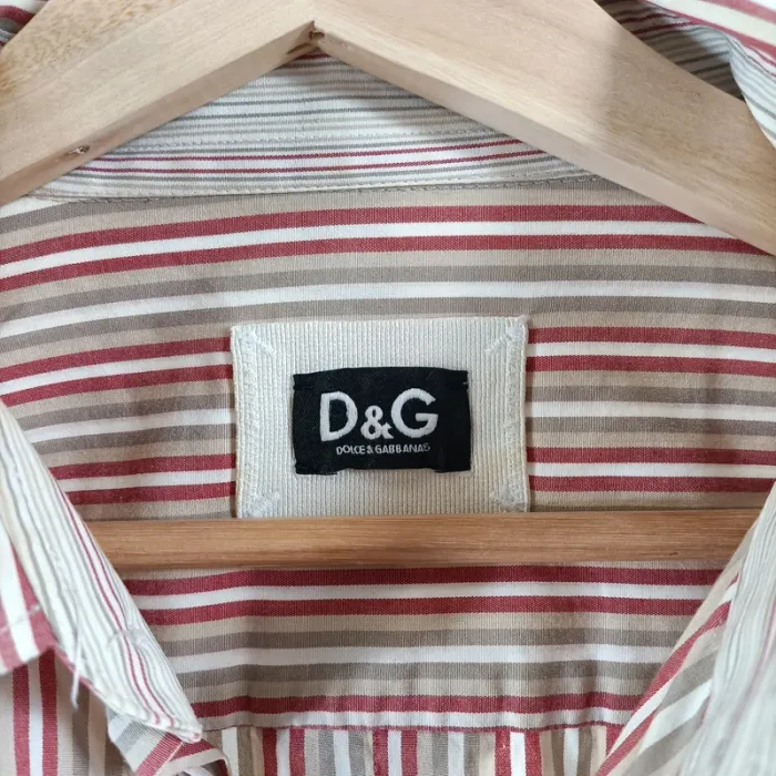 Chemise rayée rouge beige et blanc D&G Dolce & Gabbana - Taille 52 - Made in Italy - A040 - photo numéro 3