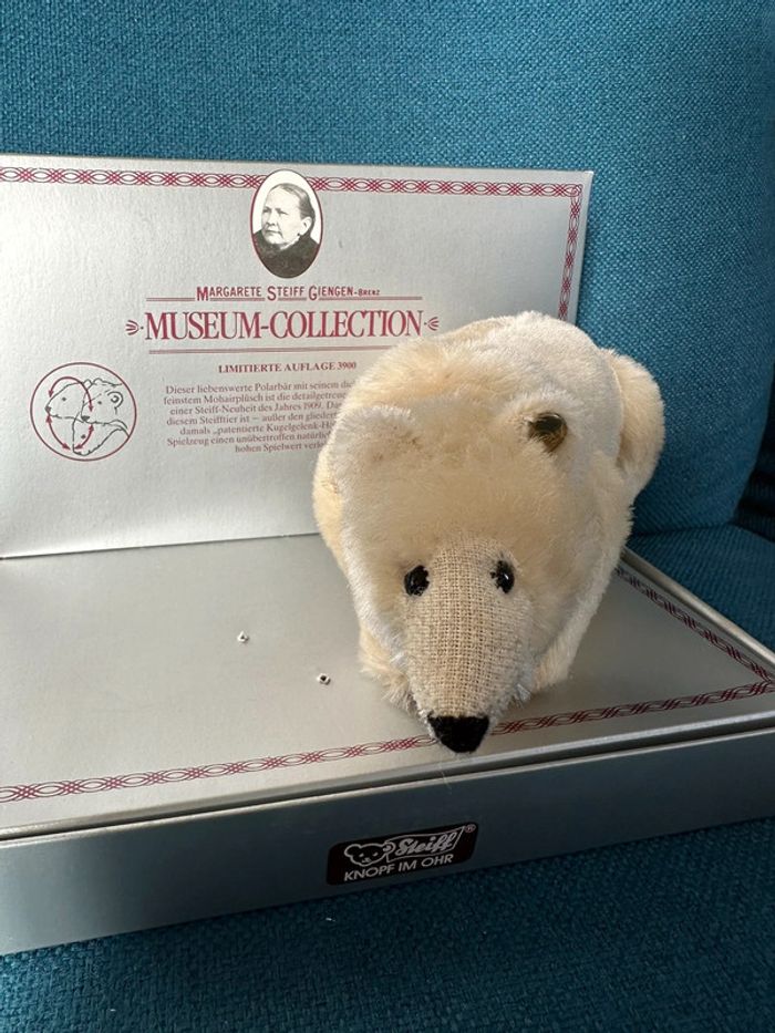 Steiff Replica 1909 Polarbär peluche ours polaire blanc Mohair 18cm édition limitée numérotée - photo numéro 2