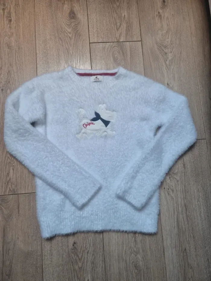 Pull à poils tout doux "chipie" blanc 12 ans