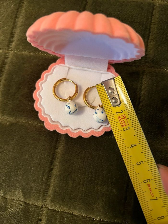 Boucles d’oreilles perle en porcelaine - photo numéro 3