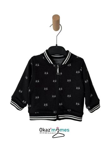 Sweat zippé noir ratons-laveurs - Vertbaudet 6 mois