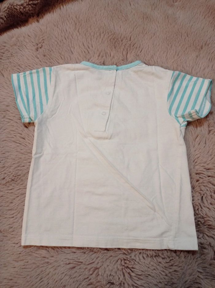 T-shirt blanc et turquoise 12 mois - photo numéro 3