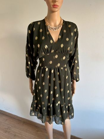 Robe kaki et dorée à manches longues Made in Italy taille unique jamais portée