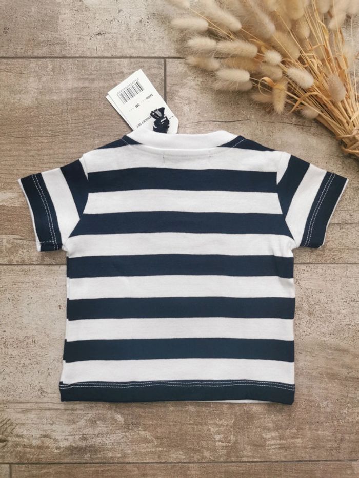 🌺Teeshirt Week-end à la mer 6mois Rayé bleu marine et blanc neuf avec étiquette - photo numéro 7