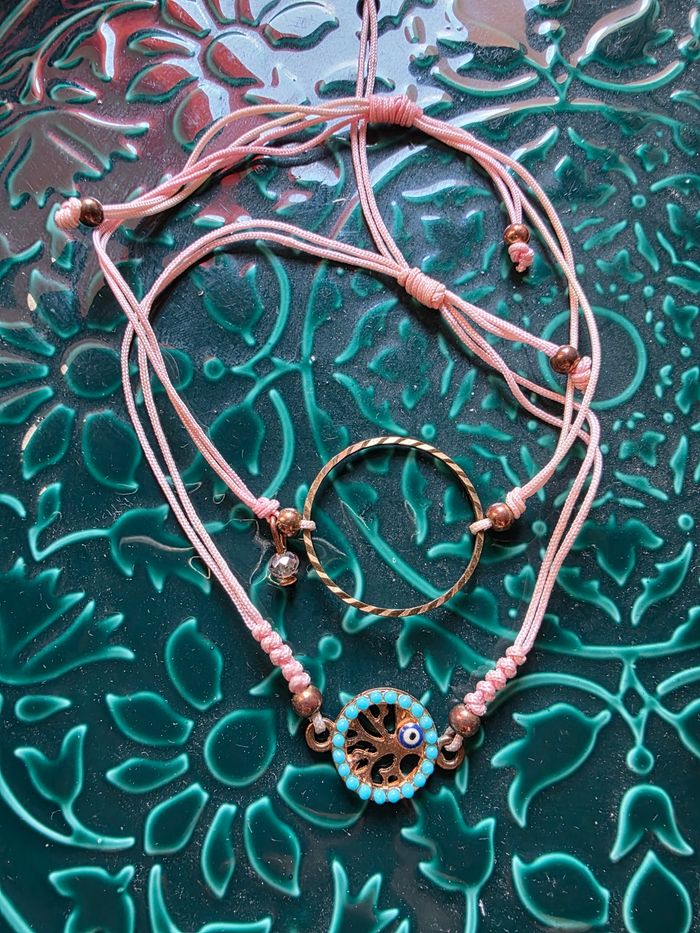 Lot de 2 bracelets rose et bronze réglables - photo numéro 2