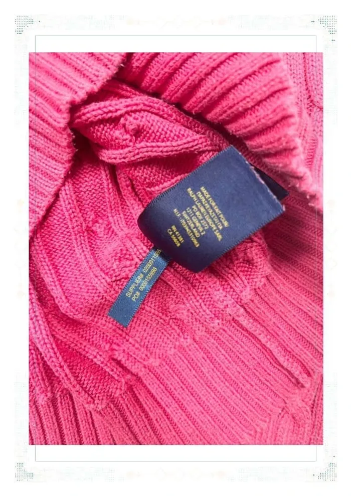 Ralph Lauren pull femme coton torsadé rose col V taille S - photo numéro 9