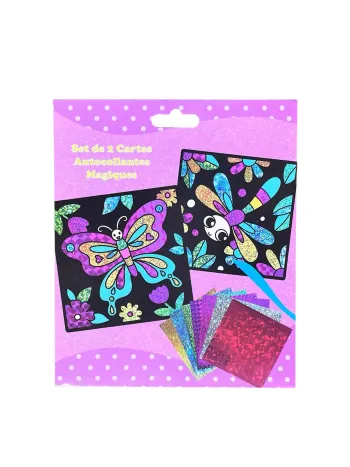 Set de 2 cartes autocollant magique papillon et libellule Neuf