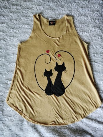 Débardeur femme, jaune moutarde avec chats
