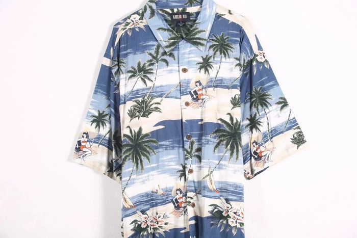 Adorable chemisette vintage 90's en coton motif fleurs des îles (#240177)