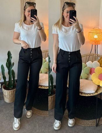 Pantalon élégant noir à jambes larges, neuf, taille S - Majolica