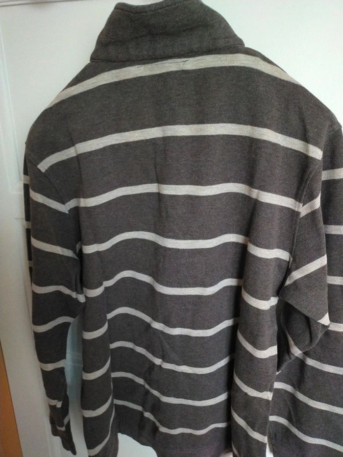 Pull col camionneur rayé gris beige - photo numéro 3