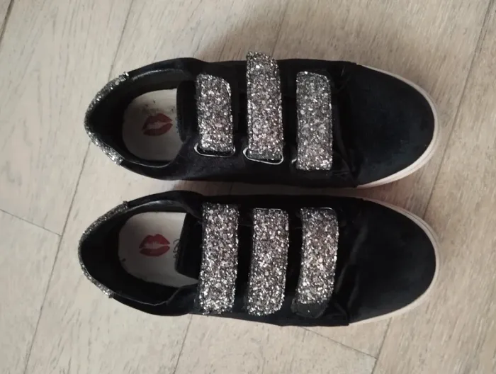 Baskets velours noires et paillettes - photo numéro 2