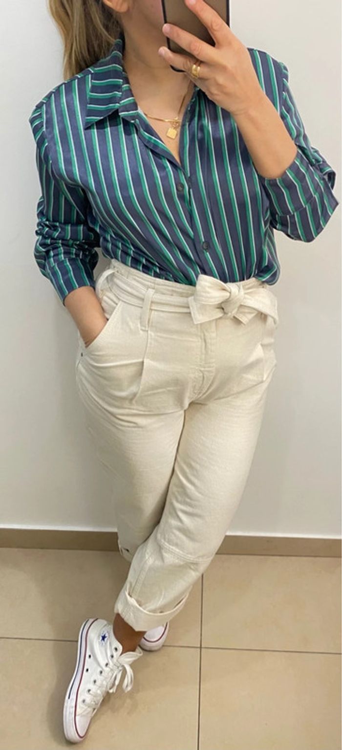 Jolie Chemise Fluide Ample Satinée À Rayures Taille 40 - photo numéro 2