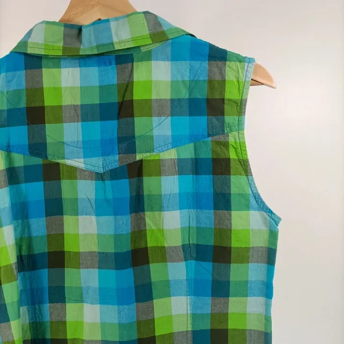 Chemise sans manche à carreaux bleu/vert - T44 - A037 - photo numéro 6