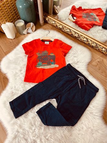 Taille 18 mois ensemble d’été 2 pièces garçon TAO Kiabi rouge et bleu marine * éléphant * 💙