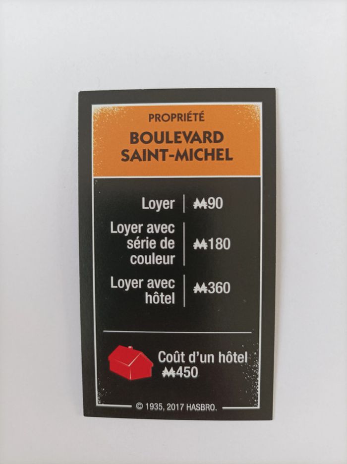 Carte propriété Boulevard Saint-Michel pièce détachée Monopoly édition tricheurs Hasbro gaming #A28