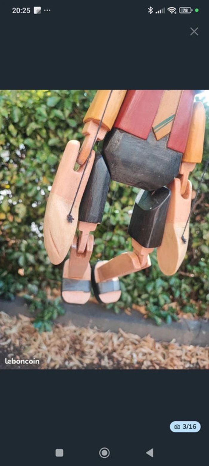 Grande marionnette en bois Pinocchio - photo numéro 3