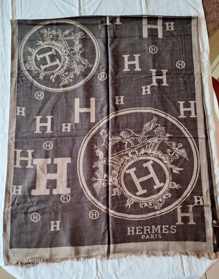 Echarpe inspiration Hermès Marron/Taupe réversible - photo numéro 9