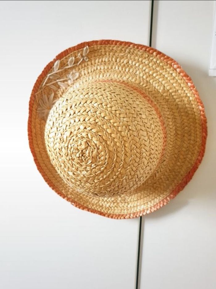 chapeau unique de paille été en osier vintage ancien
