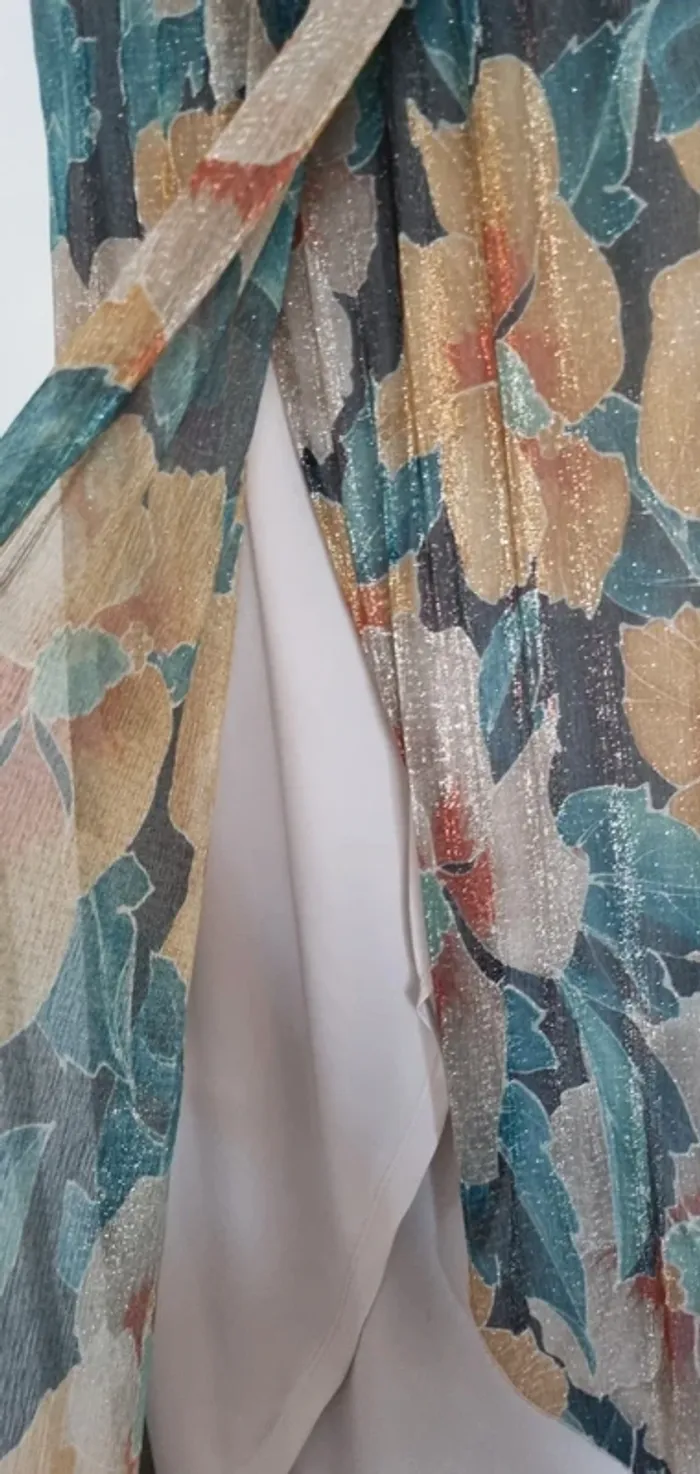 Jupe midi lurex dorée imprimé fleuri naf naf neuve 38 - photo numéro 5