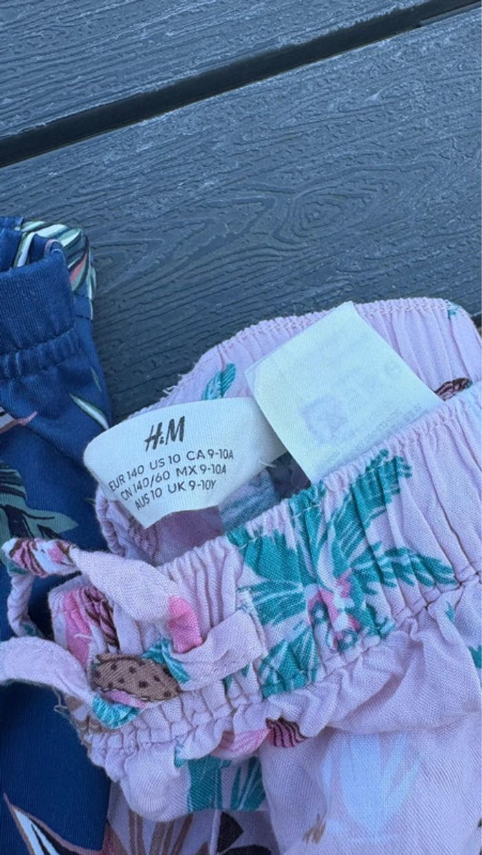 Lot de 3 pantalons sarouel et legging taille 10 ans fille : noir, bleu et rose - photo numéro 4