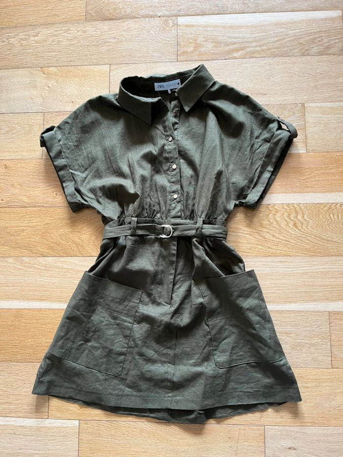 🌿 Robe courte Zara en lin kaki - Taille L 🌿 - photo numéro 5
