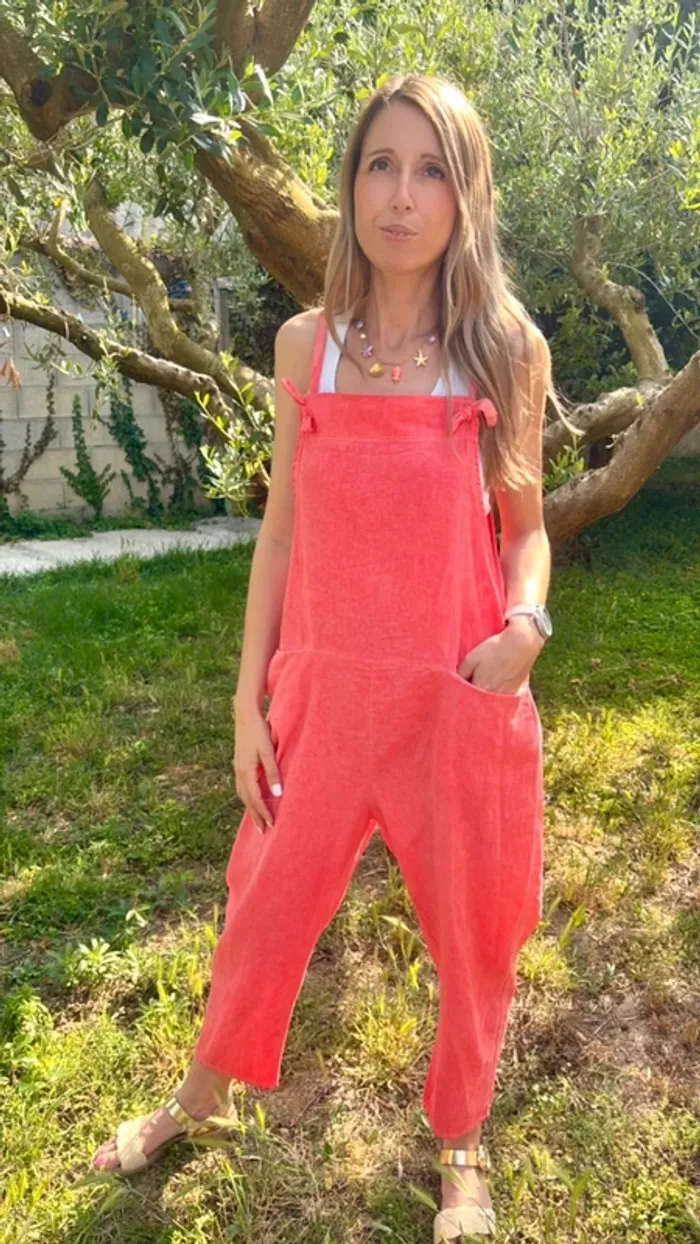 Salopette rose flashy lin et coton taille unique - photo numéro 3