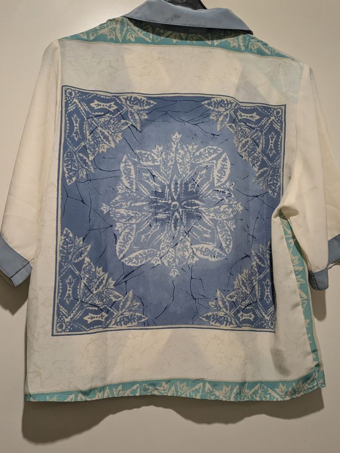 Magnifique chemise vintage soyeuse Estee Lise blanc écru, beige et bleue. Taille 42/44 - photo numéro 8