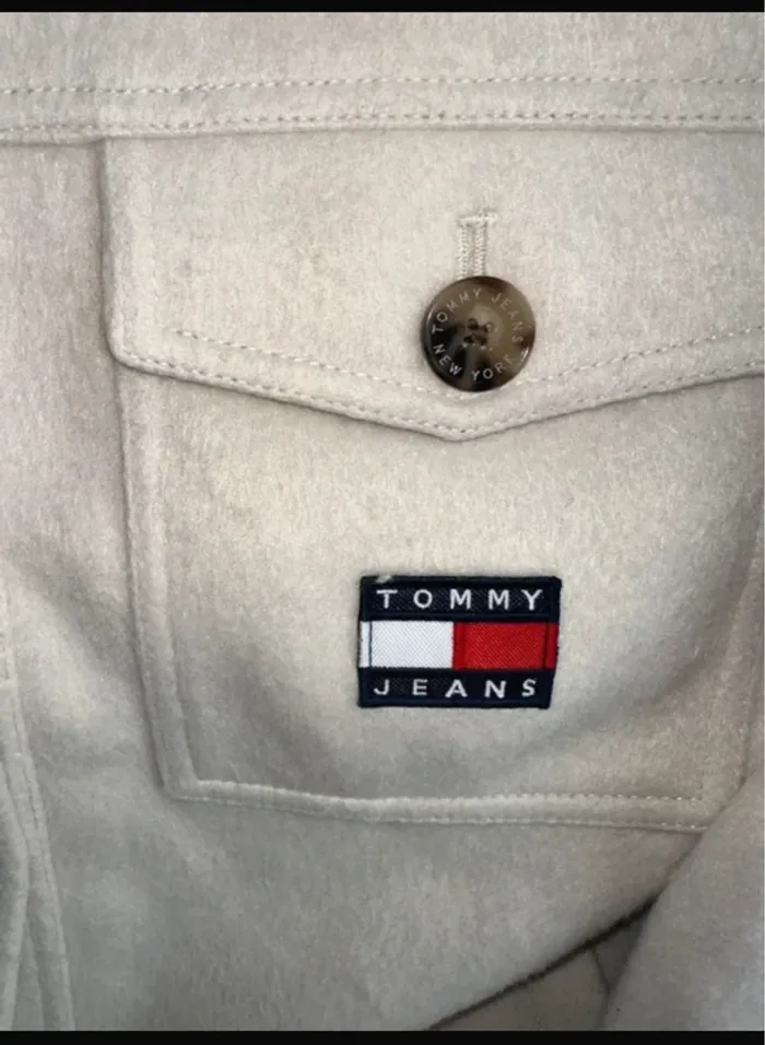 Manteau veste chemise chaude coupe oversize beige crème Tommy Hilfiger neuve - photo numéro 3
