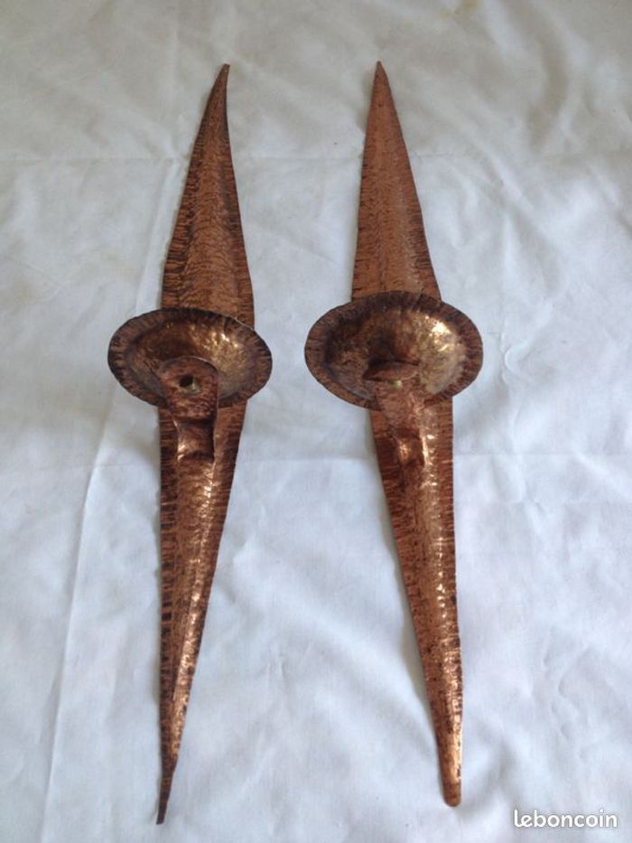 Ancienne paires applique cuivre martelé - photo numéro 6