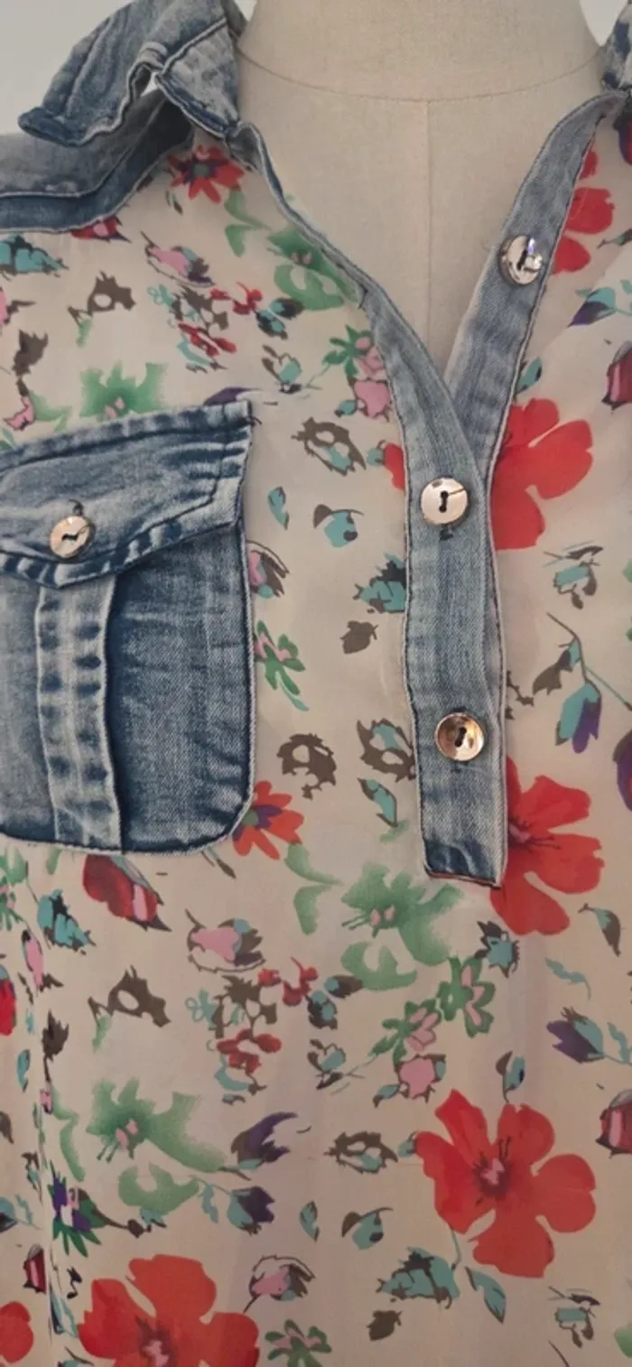 Debardeur denim et voilage fleuri - photo numéro 8