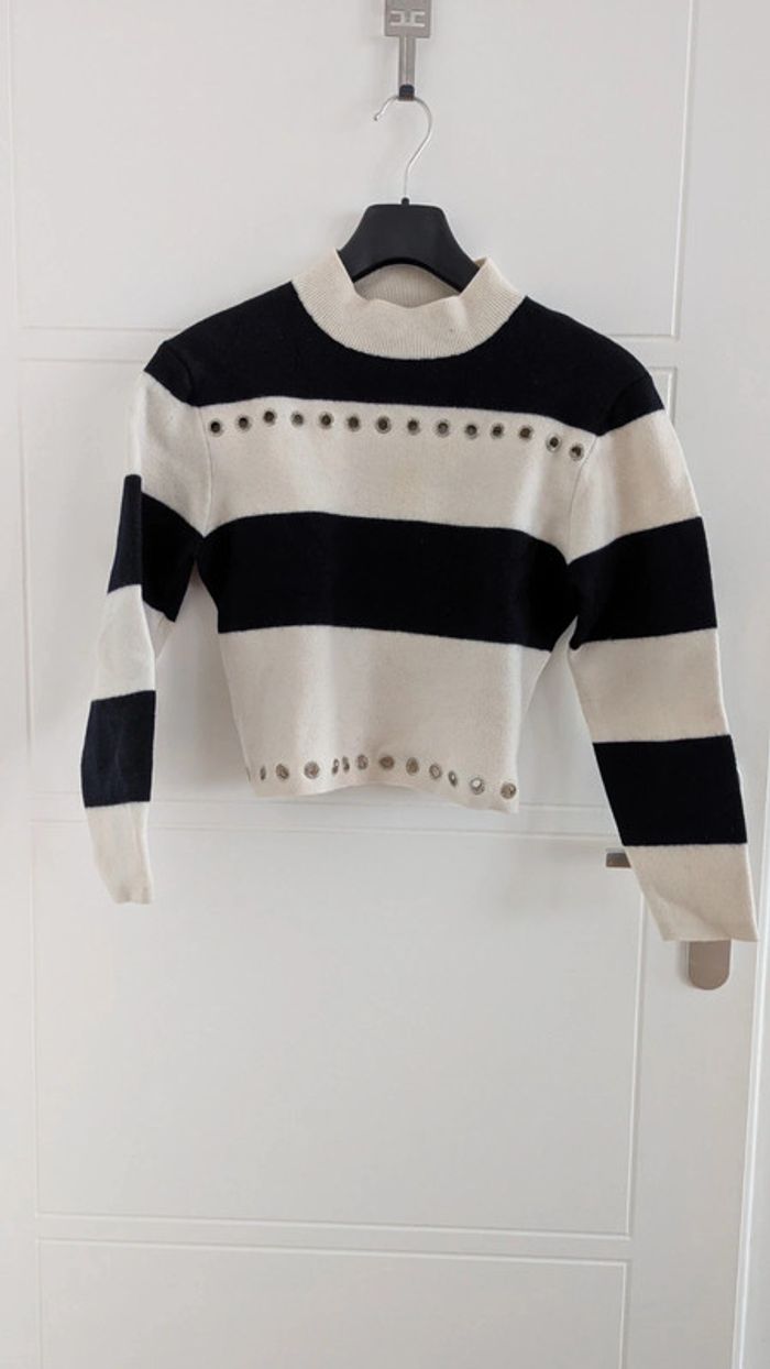 Pull laine habillé noir et blanc détails œillets The Kooples - photo numéro 2