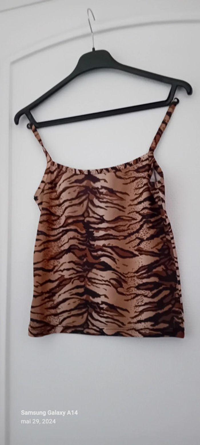 Haut fines bretelles motif zébré marron femme S - photo numéro 2