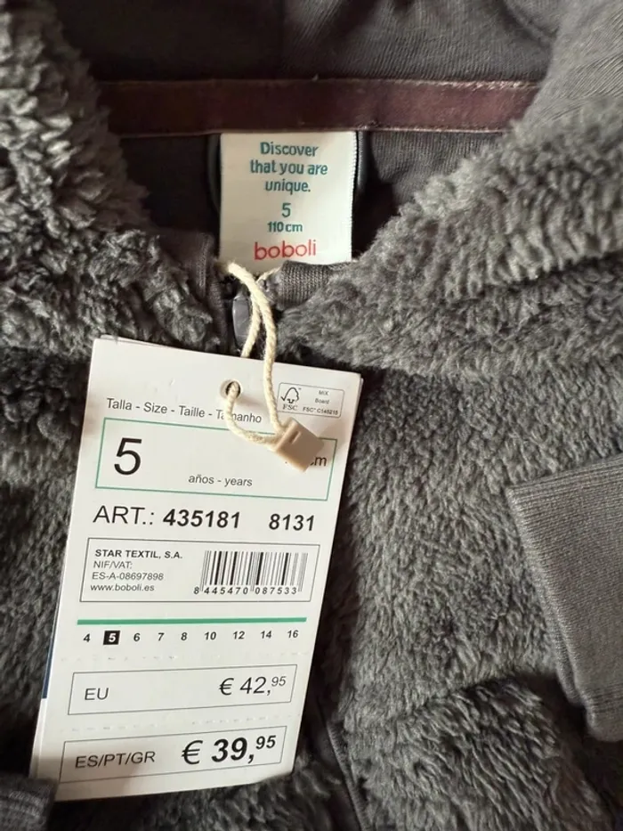 Veste polaire Boboli gris anthracite 5 ans neuve - photo numéro 3